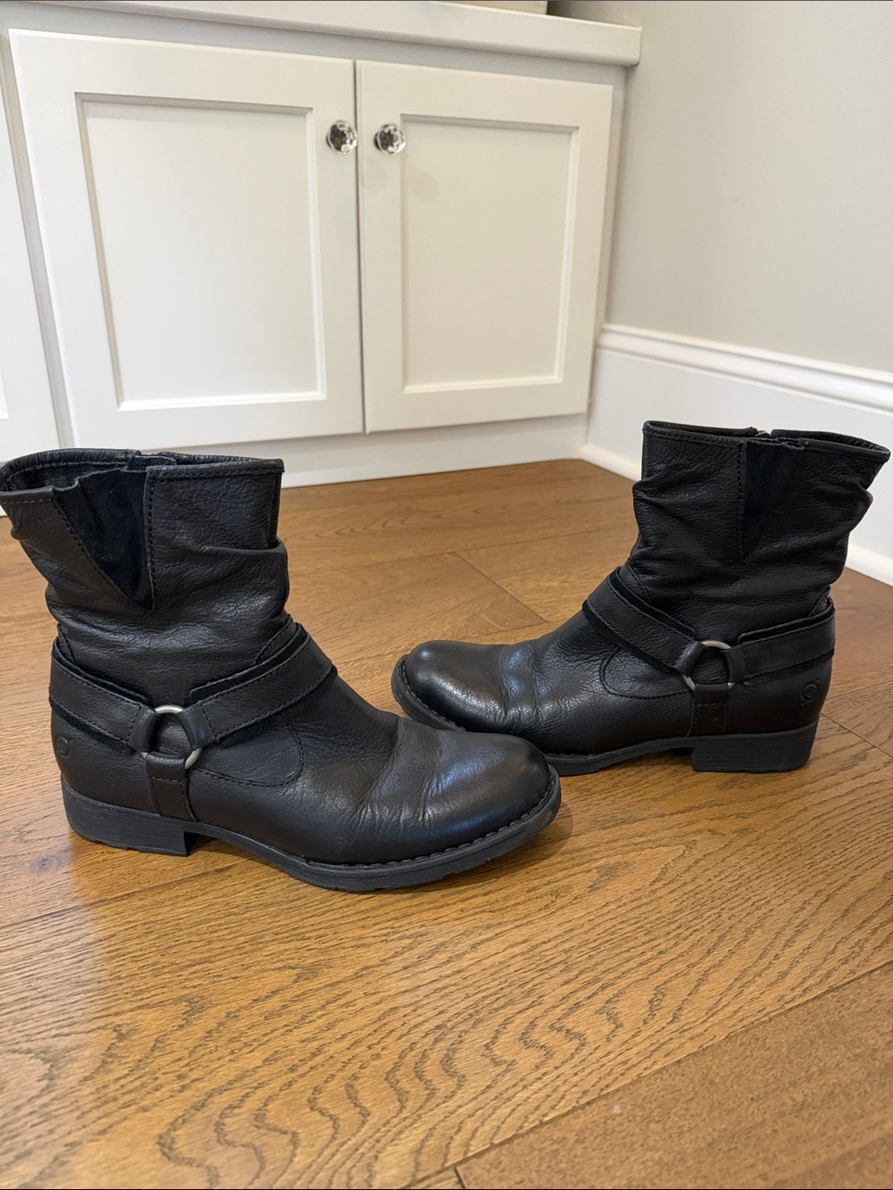 Born Black Leather Harness Moto Boots